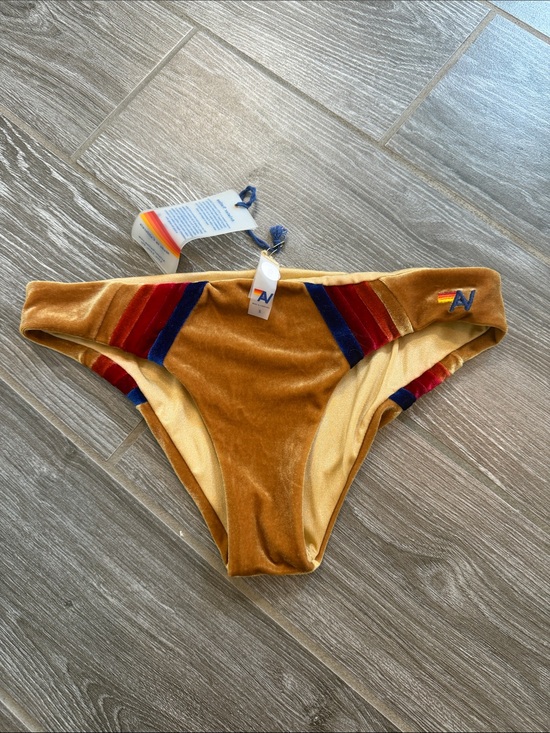 Aviator Nation Other - NWT Aviator Nation Gold Velvet 5 stripe Bikini Bottom size small